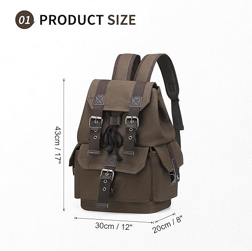 Miniatura 3 de Mochila de lona vintage para hombres y mujeres, mochila casual duradera, mochila de viaje adecuada para senderismo y uso diario, Café, Classic