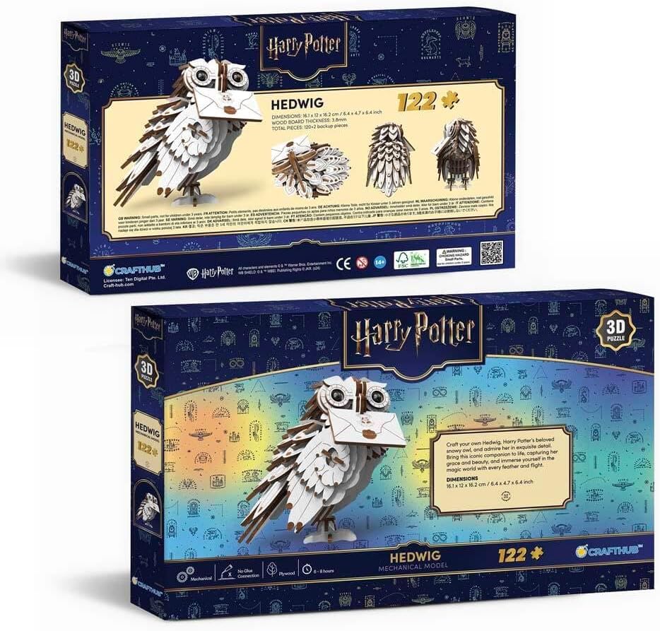 CRAFTHUB Harry Potter 3D Puzzle for Adults - 2025 Updated Version – Hedwig Owl – Medium Size Wooden Puzzle with 120 Pieces – Officially Licensed Merchandise – 6.37"x6.37"x4.72"