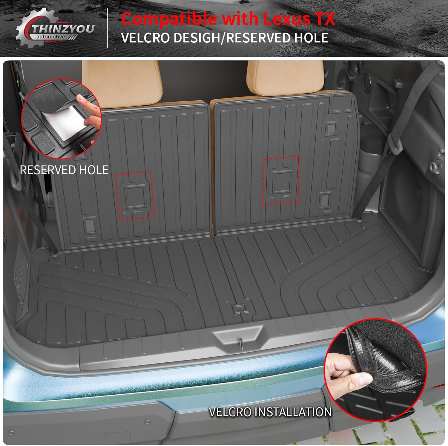 Trunk Mat Compatible with 2024 2025 2026 Lexus TX350 TX500h TX550h  6&7 Seats Cargo Mat Cargo Liner Trunk Liner Back Seat Protector All Weather TX Accessories (Trunk Mat with Backrest Mat)