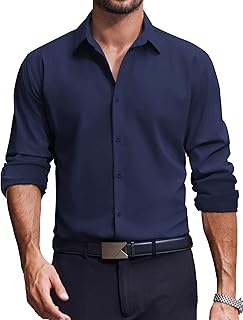 Men's Dress Shirts Long Sleeve Casual Button Down Shirt Solid Regular Fit Formal Business Shirts