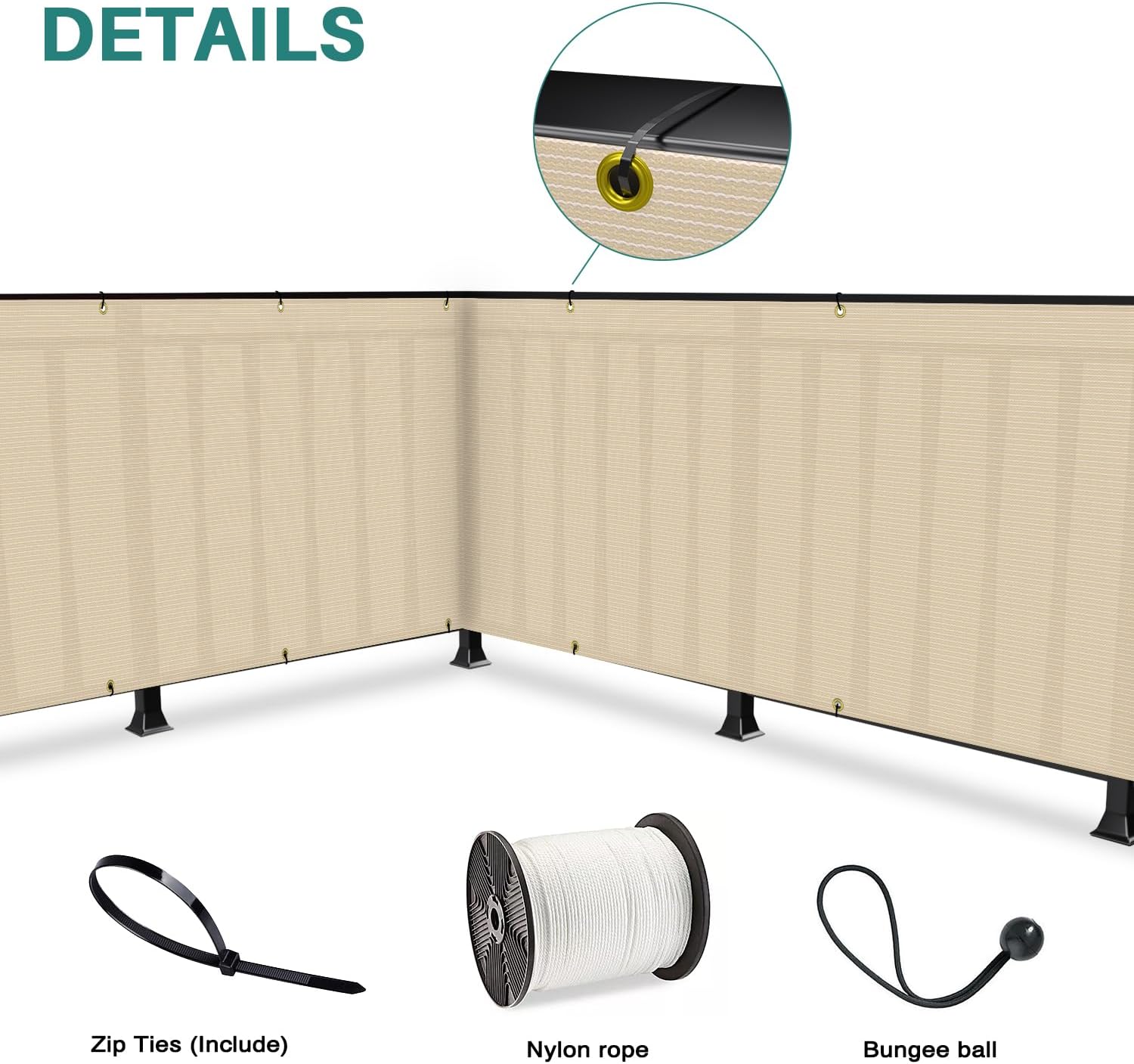 3' x 50' Balcony Privacy Screen Apartment Deck Railing Fence Lattice Panels for Outside, UV Block Shade Cloth with Grommets, Mesh Fencing Cover for Patio Backyard Porch, Yellowish Beige