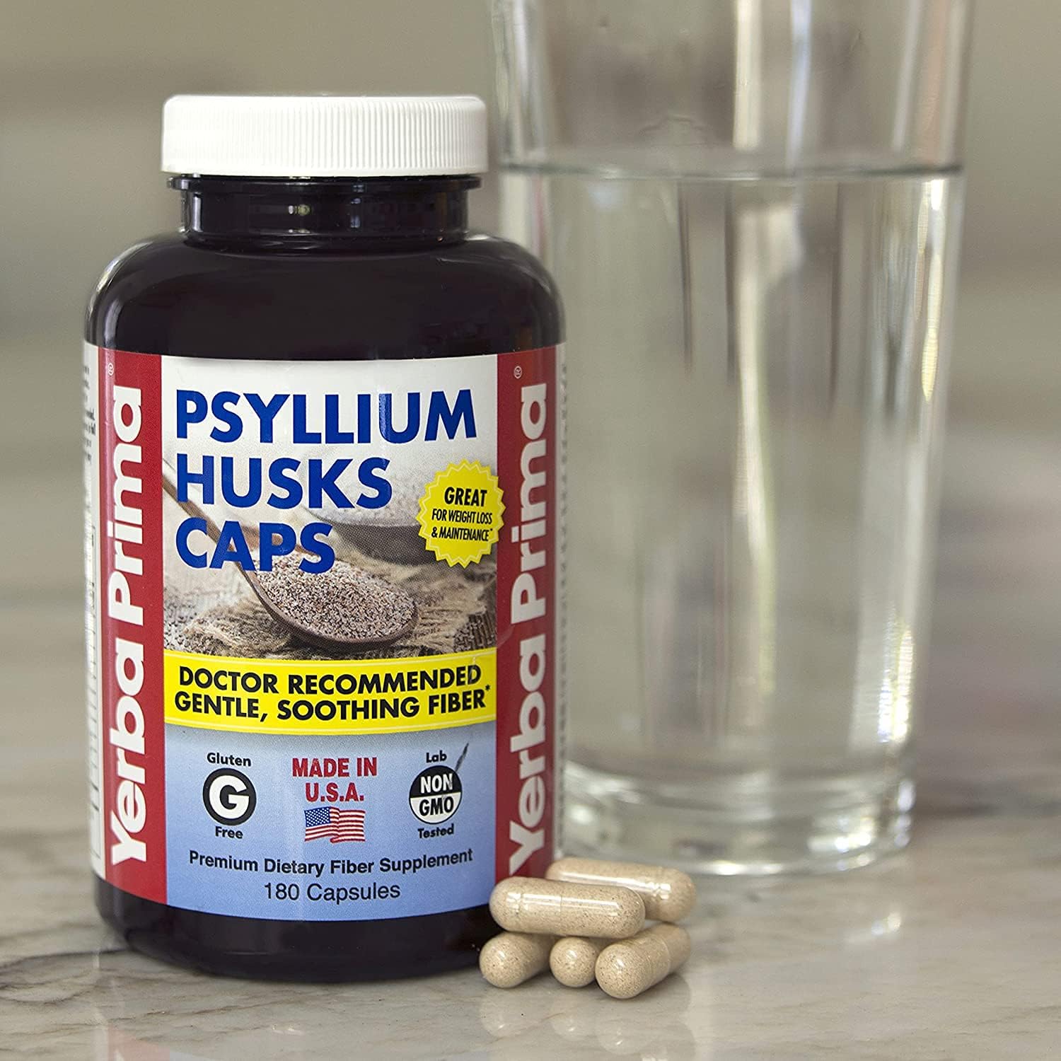 Yerba Prima Psyllium Husks Caps - 180 caps (Pack of 2) : Health & Household