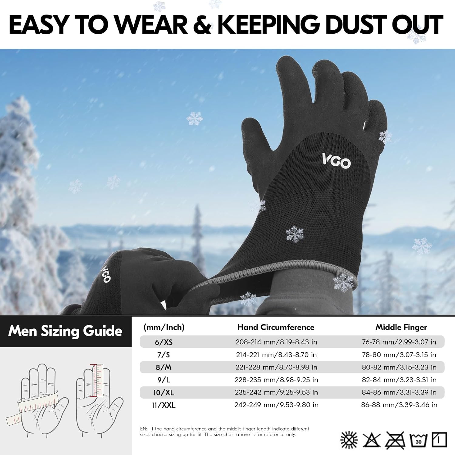 Vgo... 2-Pairs Freezer Winter Work Gloves, Double Lining Rubber Latex Coated for Outdoor Heavy Duty Work (Size L, Black, RB6032)