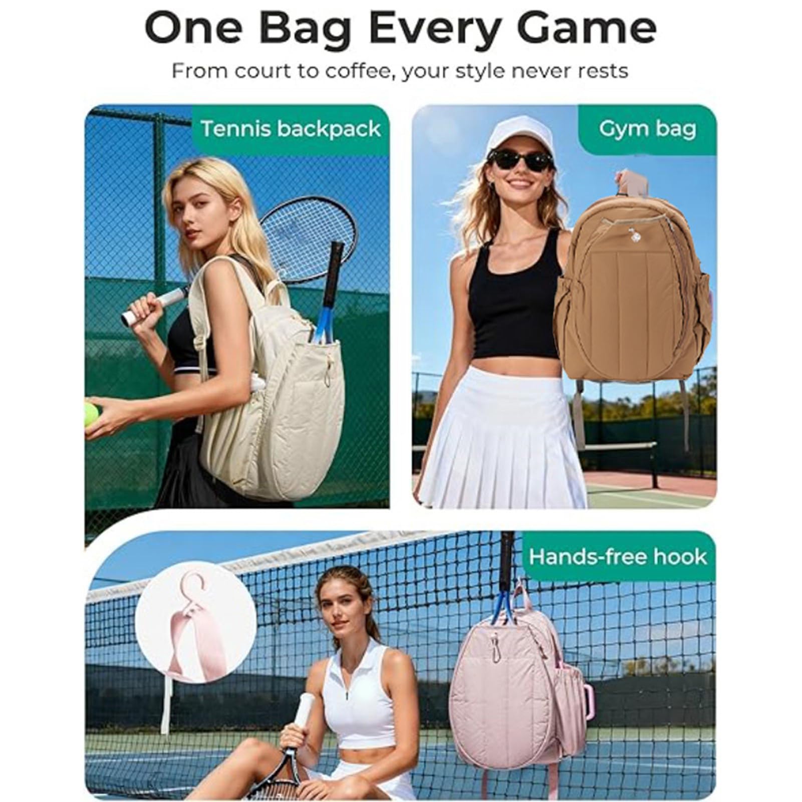 Asixxsix Zaino da Tennis, Custodia per Laptop Tascabile in PVC Impermeabile e Scomparto per Scarpe per Protezione della Racchetta Zaino per Racchetta da Tennis con Portabicchieri Termico per Campo