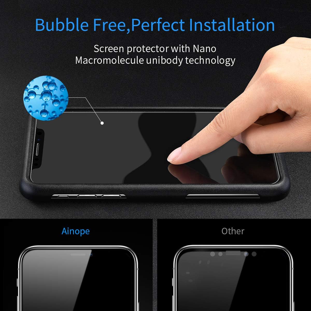Screen Protector Compatible iPhone Xs Max, [2-Pack] Ultra Slim Tempered Glass Screen Protector Compatible Apple iPhone XsMax/Xs Plus/X Max 6.5 inch (2018), [Case Friendly] Anti-Fingerprint by Ainope