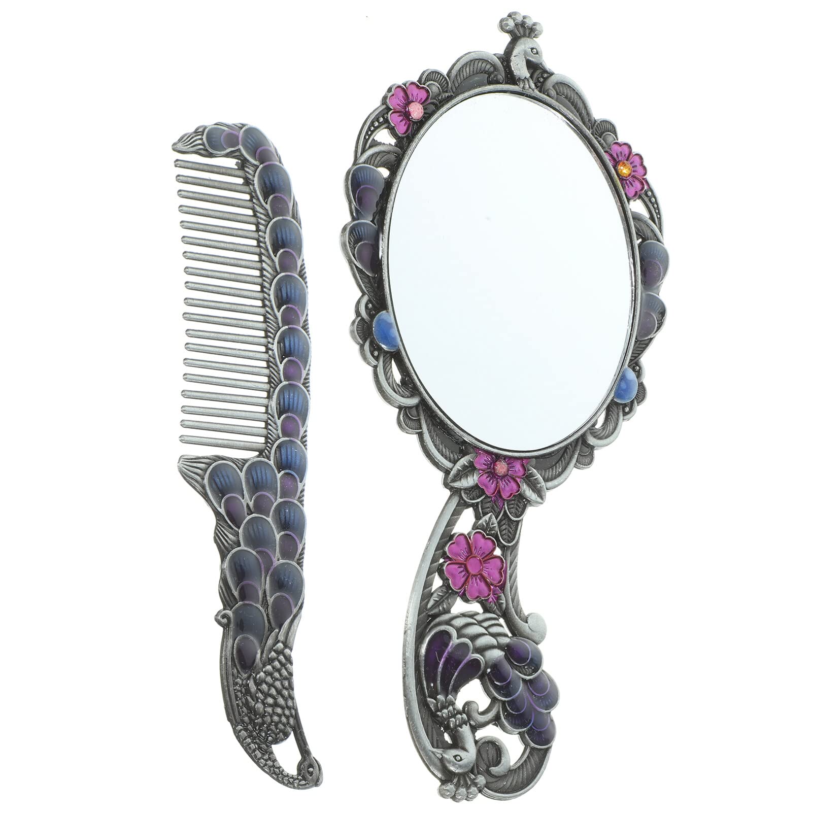 Specchio da Parete per Bagno, 1 Set Set di pettini per specchi antichi Specchio cosmetico Decorativo in Metallo Specchio per Trucco portati
