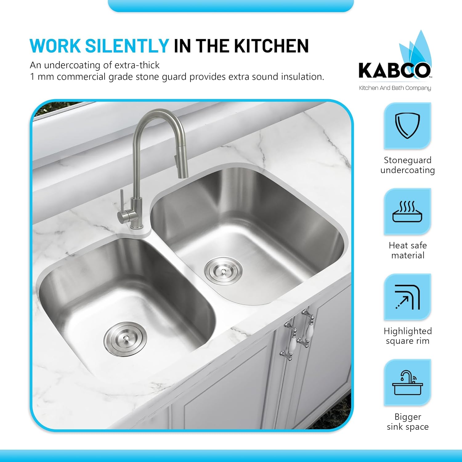 KABCO 32 Inch Stainless Steel 40/60 Double Unequal Bowl Classic Kitchen Sink, Extra Thick 18 Gauge Undermount Rust, Sound and Heatproof Sink with Sink Strainer and Removable Garbage Basket