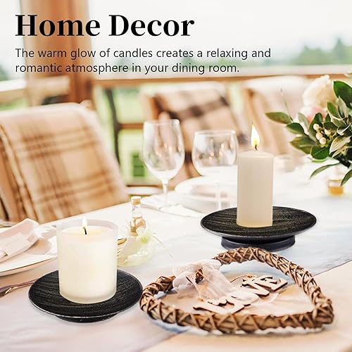 Miniatura 5 de 2 portavelas de hierro, bandeja decorativa para velas de 4.33 pulgadas, elegante soporte de vela negro para pilar LED y velas de cera, bodas, conos