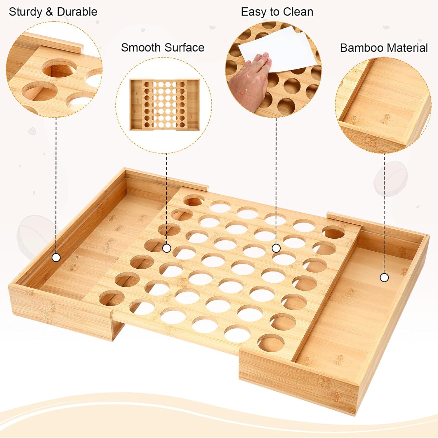 SiliFine Bamboo Pod Holder Compatible with K Cup, 42 Pod Capacity Drawer Organizer, Expandable Coffee Capsules Storage for Tea Bags, Espresso Capsules, Home Office Kitchen Accessories