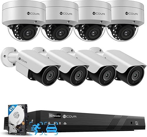 Sistema de cámara de seguridad 4COVR de 16 canales PoE para negocios, detección de personas y vehículos, NVR 4K con HDD de 4TB, 4 cámaras IP de domo