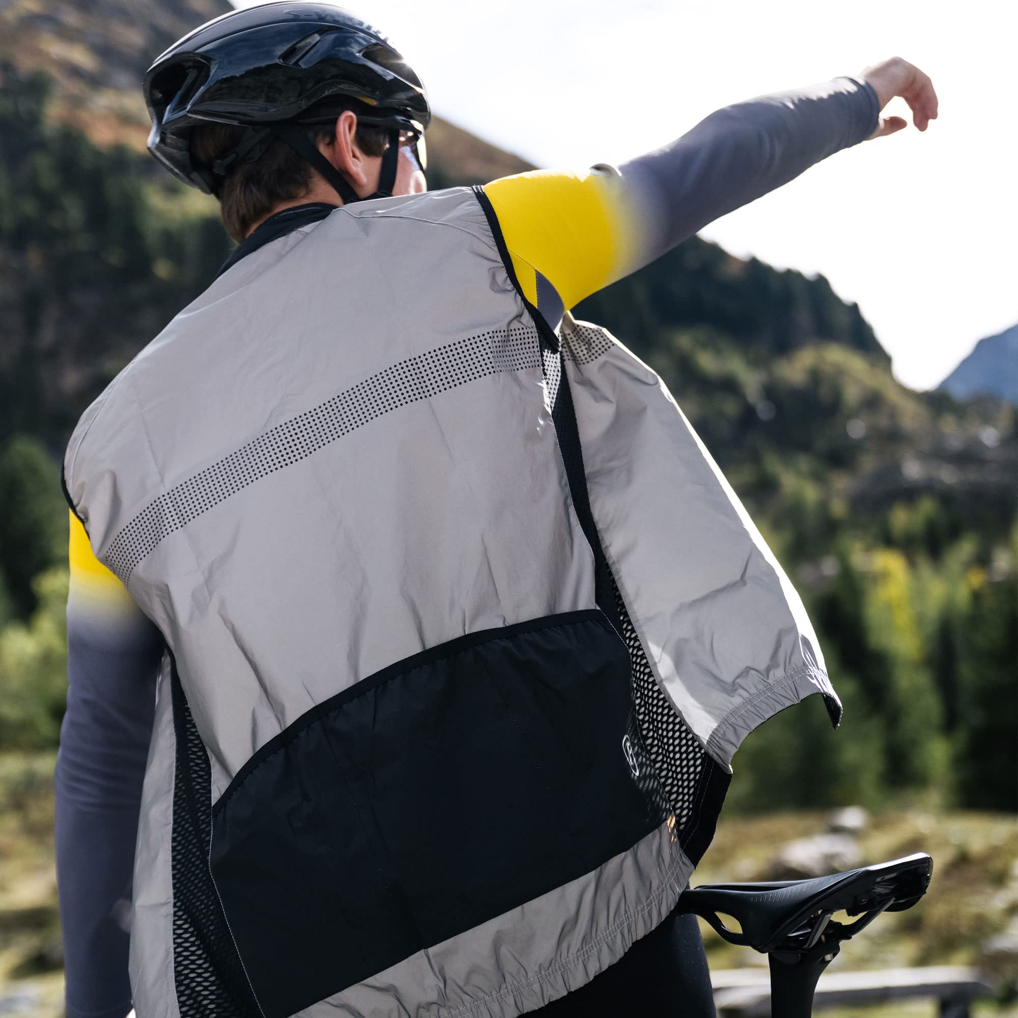 FDX Męska kamizelka rowerowa, wodoodporna, oddychająca, odblaskowa kamizelka rowerowa 360, lekka, wiatroszczelna kurtka bez rękawów do MTB, wędrówek, jazdy na rowerze, deszcz