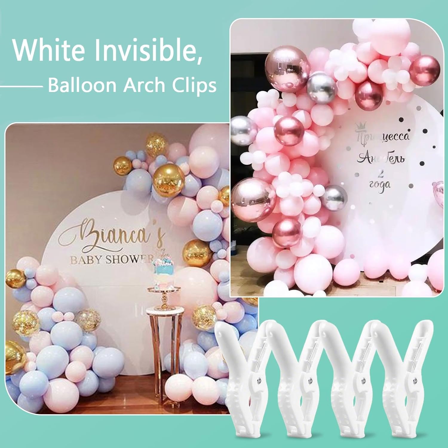 Rosellas 10 Pack 4" Balloon Arch Clips, Plastic Spring Clamps Heavy Duty, Backdrop Clips for Valentine's Day Balloon Arch, Tablecloth Clip, Backdrop Stand, Wedding Photography Studio Decoration