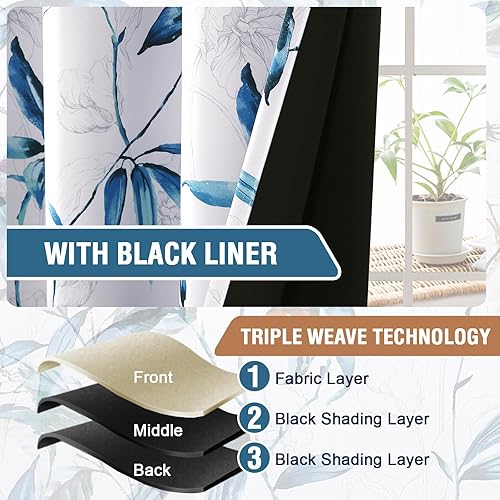 Miniatura 5 de H.VERSAILTEX Cortinas 100% opacas de 63 pulgadas de largo, juego de 2 paneles impresos, cortinas con aislamiento térmico para dormitorio con forro