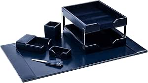DACASSO Bonded Leather Desk Set - Navy Blue, 8 Pieces