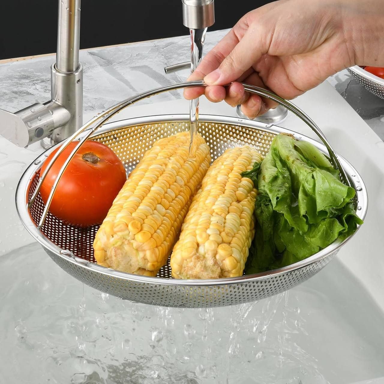 Stainless Steel Steamer Basket with Handle - Multipurpose Fine Mesh Colander Strainer Basket for Steaming Vegetables, Fruits, Dumplings & Pasta | Rust Resistant Kitchen Drainer-image-0