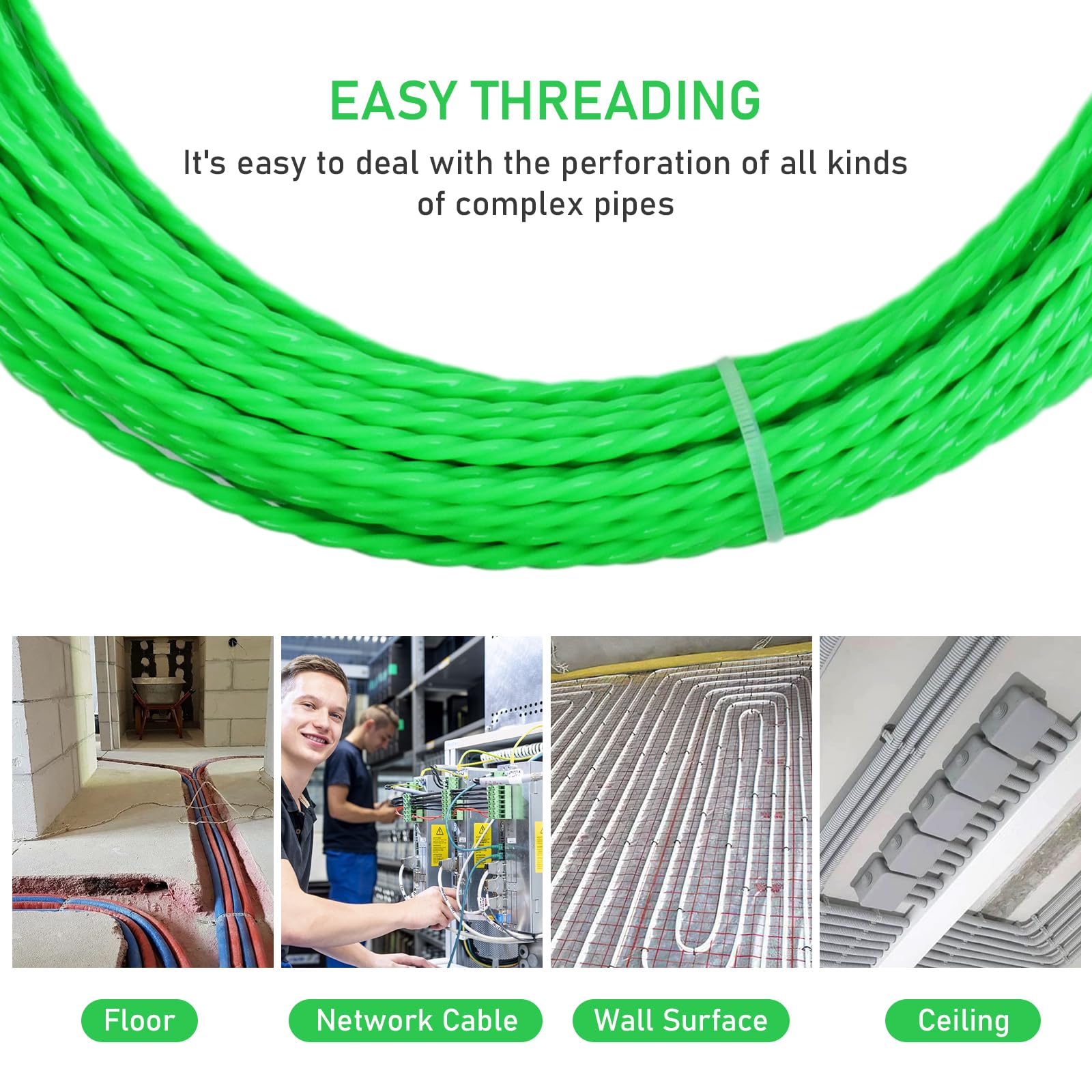 Sonda Passacavi 30 Metri - Filo In Poliestere 4mm, Con 2 Molle Di Guida, Per Elettricisti