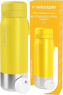 Wessper Wasserfilter Trinkflasche, Edelstahl Trinkflasche mit Wasserfilter Actitex Disc 700 ml, Kohle Filter, Feduziert Chlor, Thermosflasche BPA FREE - Gelb