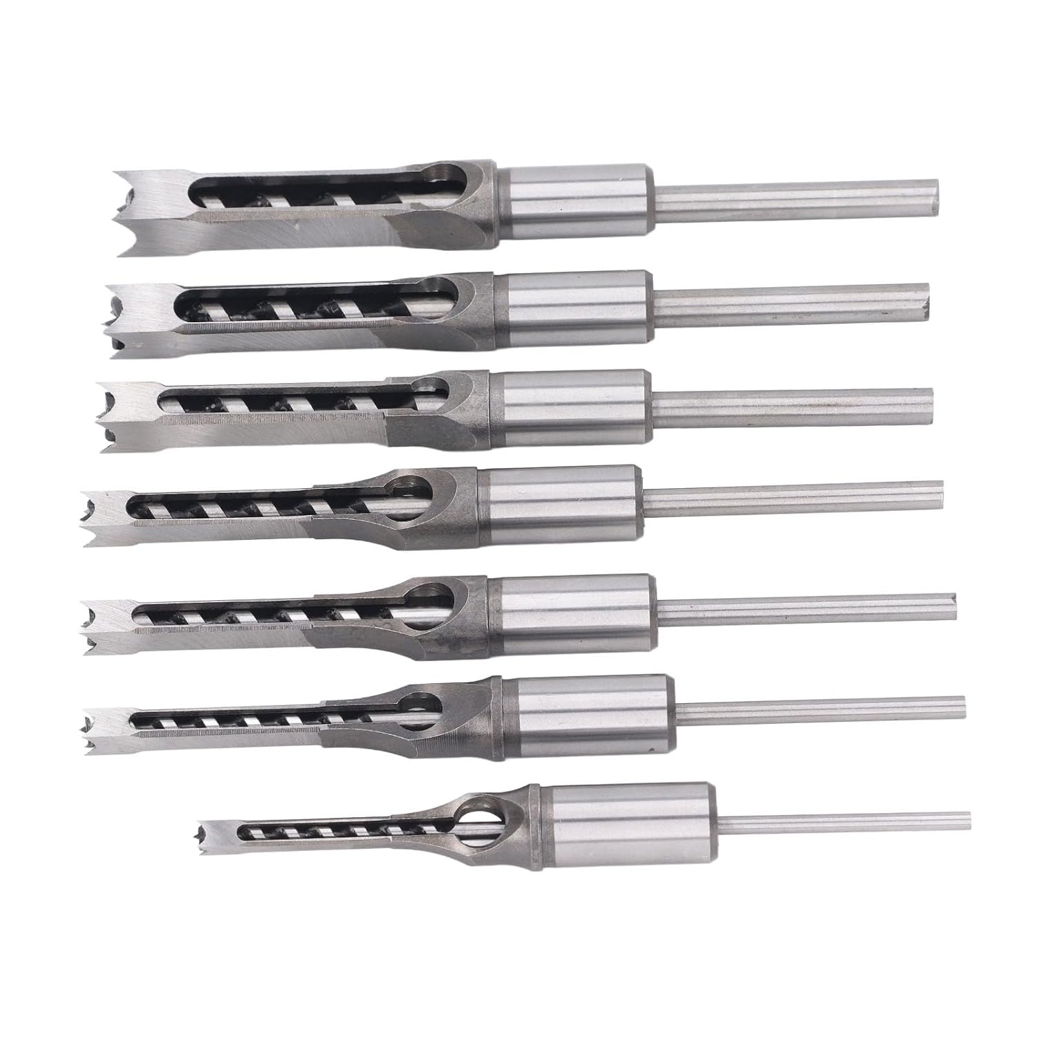 Garosa 7Pcs Square Hole Mortise Chisel Drill Bit Woodworking Hole Saw Square Drill Bits Kit 1/4in 5/16in 3/8in 2/5in 1/2in 9/16in 5/8in HSS Mortising Chisel Drill Bit Set with Storage Box