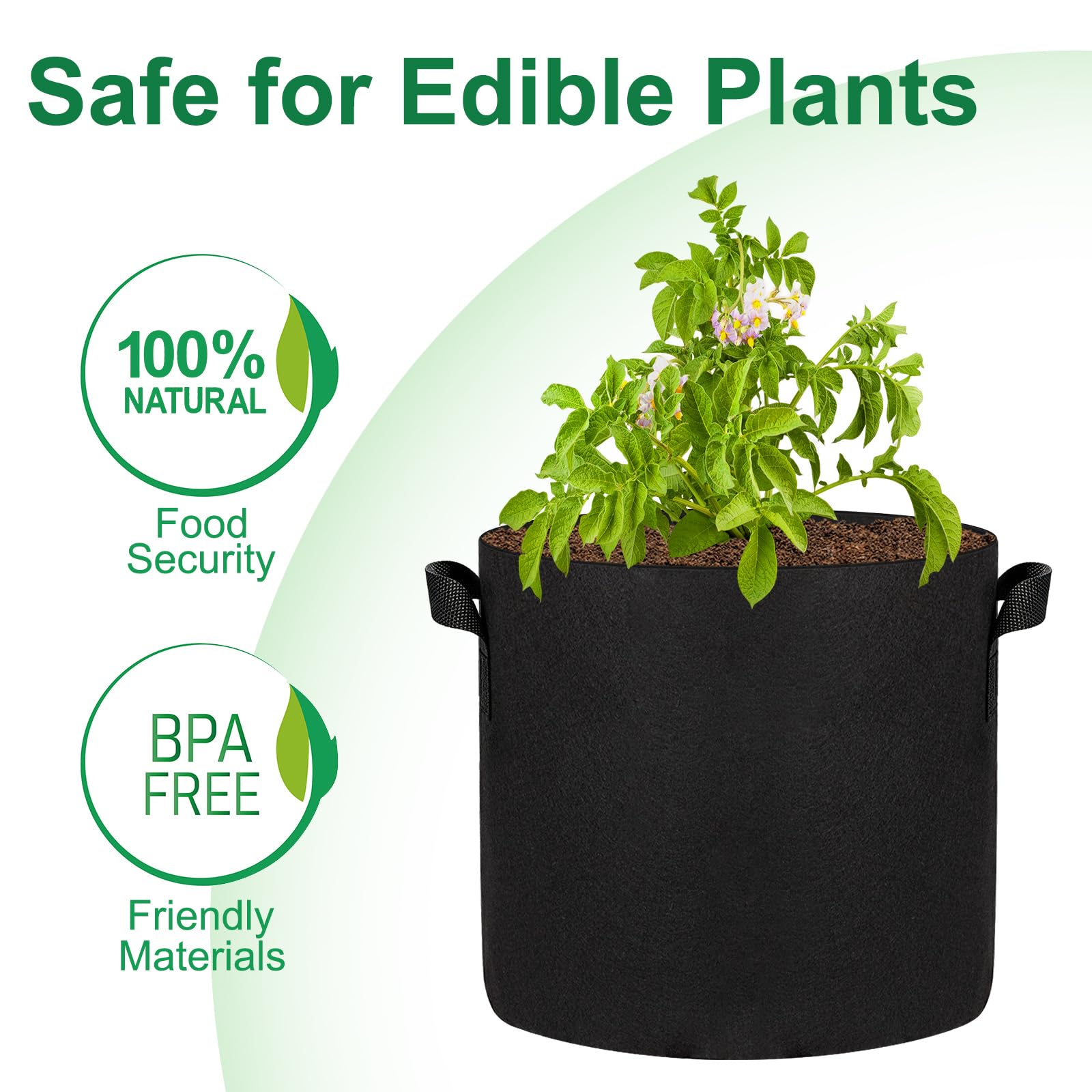 JERIA Lot de 12 Sacs de Culture pour légumes/Fleurs/Plantes, Pots d'aération en Tissu avec poignées (Noir), livrés avec 12 étiquettes pour Plantes