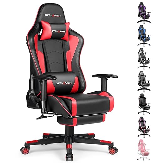GTRACING Gaming Chair with Footrest Speakers Video Game Chair Bluetooth Music Heavy Duty Ergonomic Computer Office Desk Chair Red