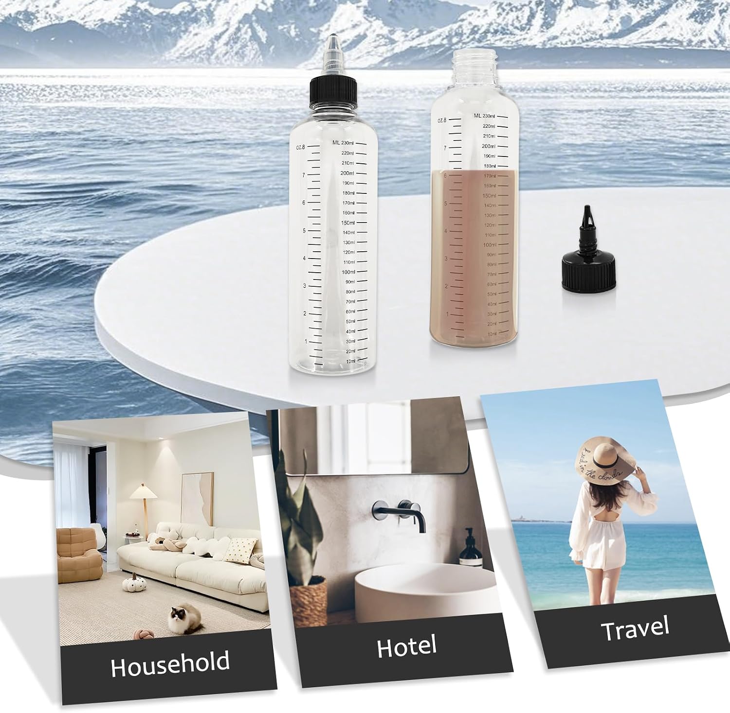 3 PCS Hair Oil Bottle for Hairs Dye 8 Oz Refillable Empty Applicator Bottle for Hair Scalp Root Dye Pet Plastic Empty Squeeze Hairs Oil Container with Graduated Scale and Twist Top