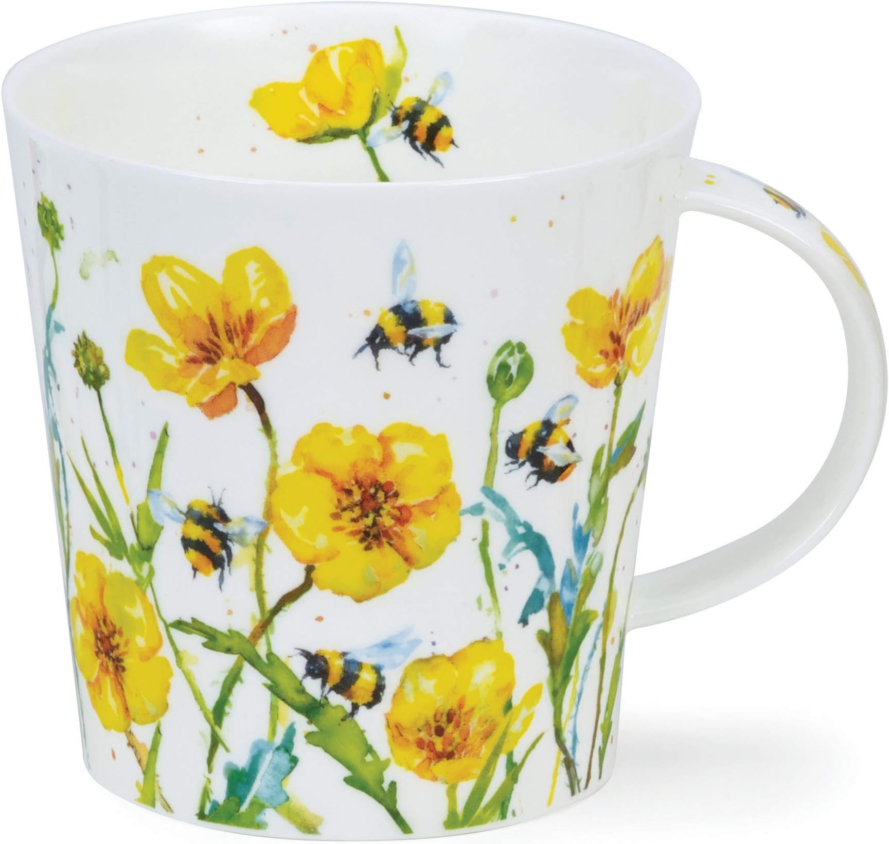 Fine Bone China Mug Made in England Cairngorm Shape Busy Bees Pattern 480ml Dishwasher Safe (Buttercup)