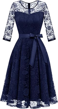 Dressystar Womens Floral Lace Midi Wedding Guest Bridesmaid Dress