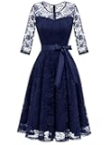 Women's Floral Lace Dress Short Bridesmaid Dresses with Sheer Neckline