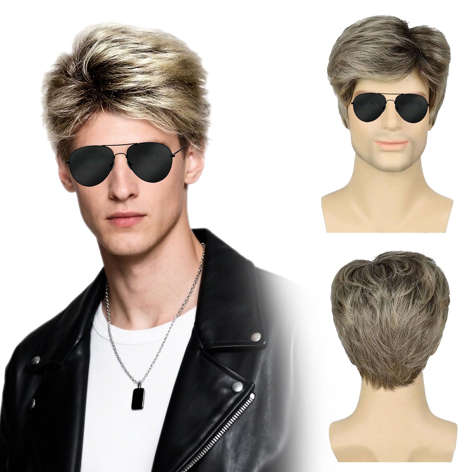 TUONYIS Short Blonde Wig Men, Men's 80's Street Wig