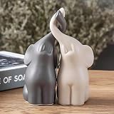 OwMell Set of 2 Loving Elephant Statue Figurine, 6 Elephant Ring Holder | Gery Elephant Decor for Home, Good Luck Fortune Attraction Gifts for Couples Bedroom Decor Home Lucky Decor