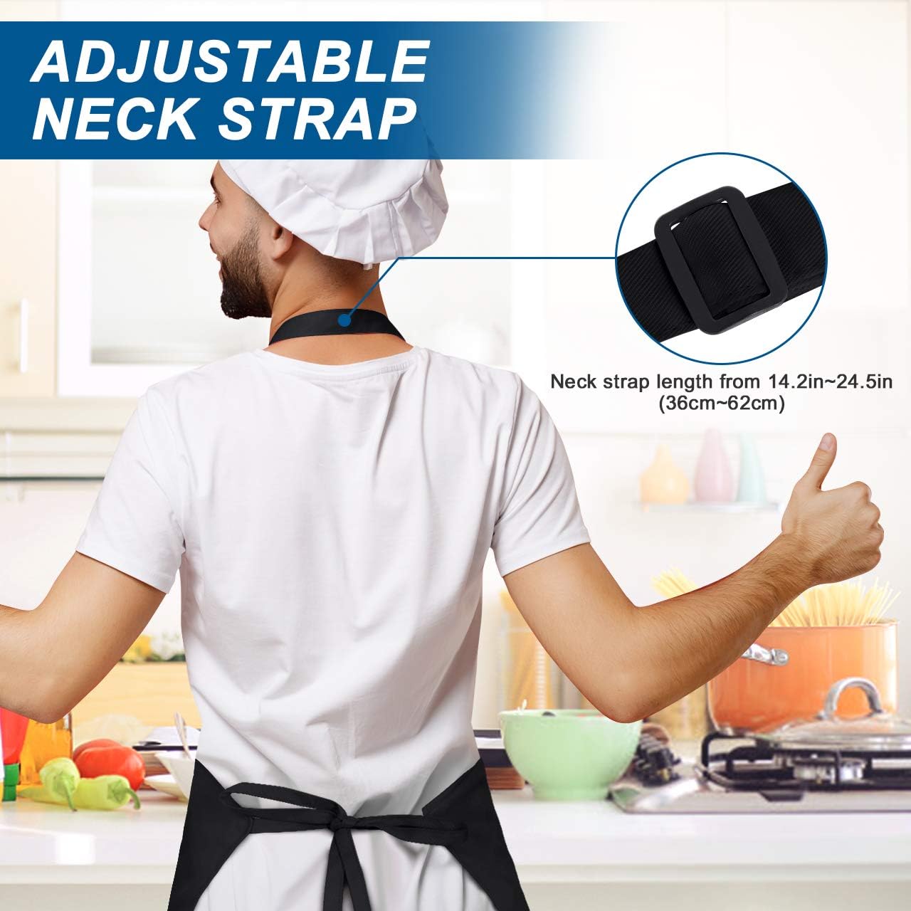 Syntus 2 Pack Apron Chef Hat Set, Adjustable bib Apron Chef Hat Women Men, Black: Clothing