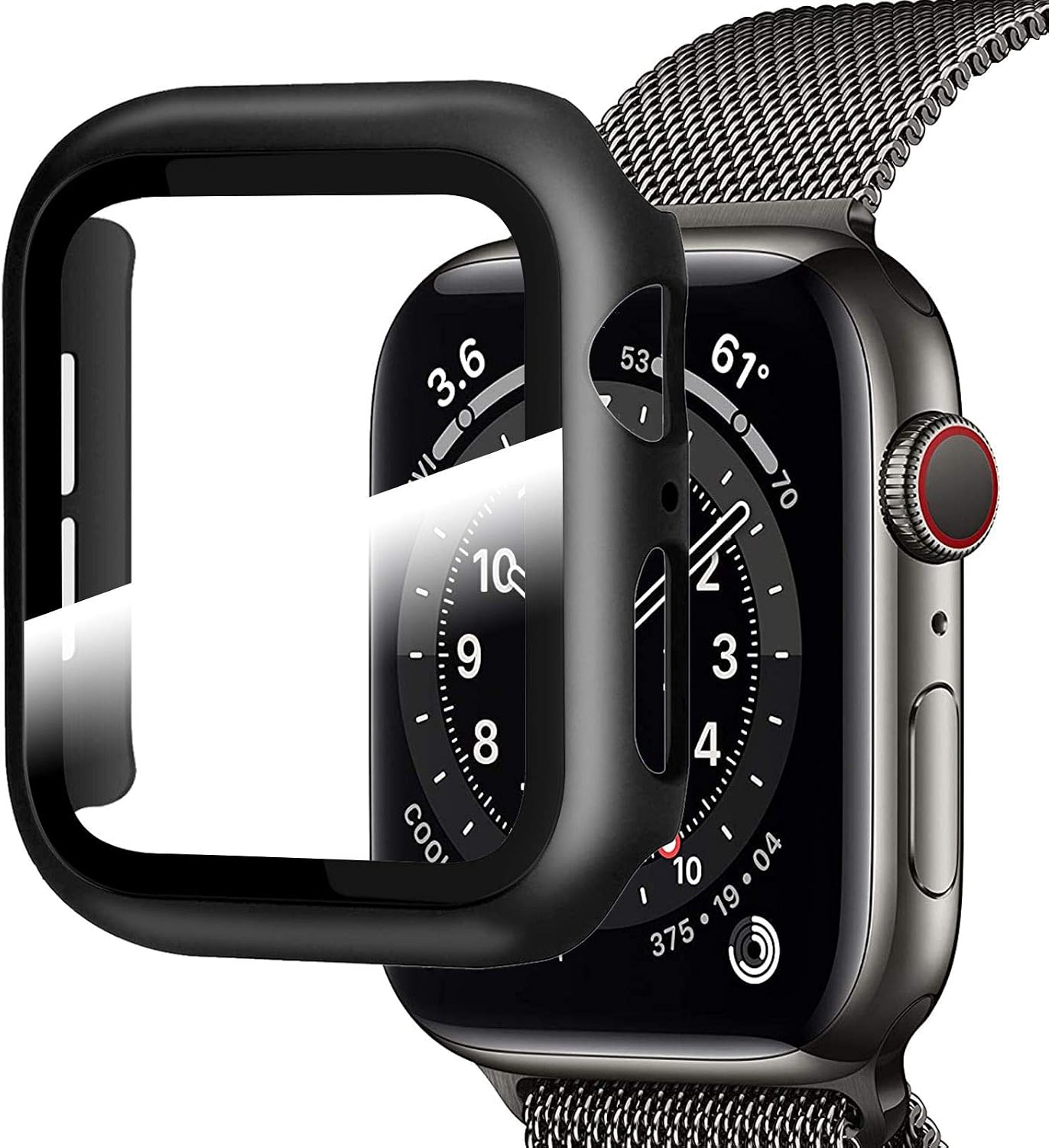 Apebest Case for 44mm Apple Watch Screen Protector, Thin Cover for iwatch Screen Protector 44mm, Hard PC for Apple Watch Series 6 44mm Screen Protector, Tempered Glass for Apple Watch Series 5 SE 4