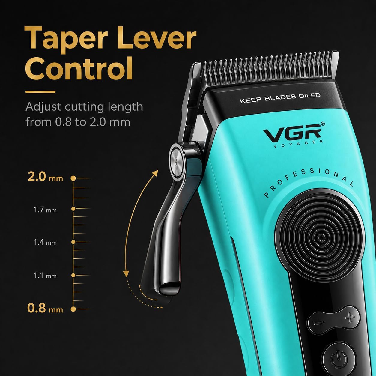 VGR 199 Professional Cordless Hair Clippers for Men, 5-Speed Mens Hair Clippers with LED Display, Rechargeable Clipper with Charging Base & 6 Guide Combs–Home Barber Kit, Green