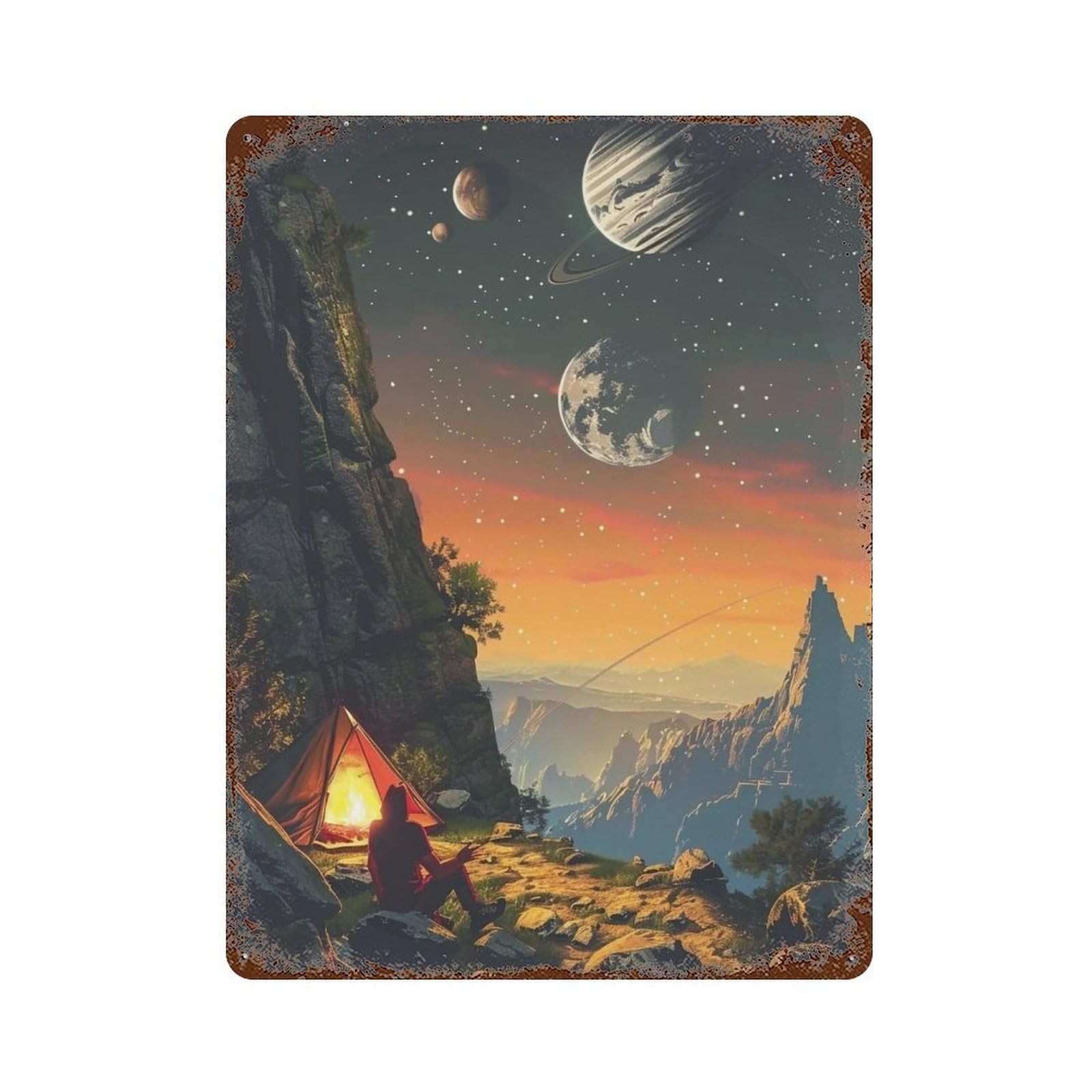 WUJHGRSG Mosaic Starlit Planet Campfire 01 Wall Art Retro Iron Vintage Metal Tin Sign Poster Modern Decor for Home Cofffee Club Bar Shop Style 40x30cm
