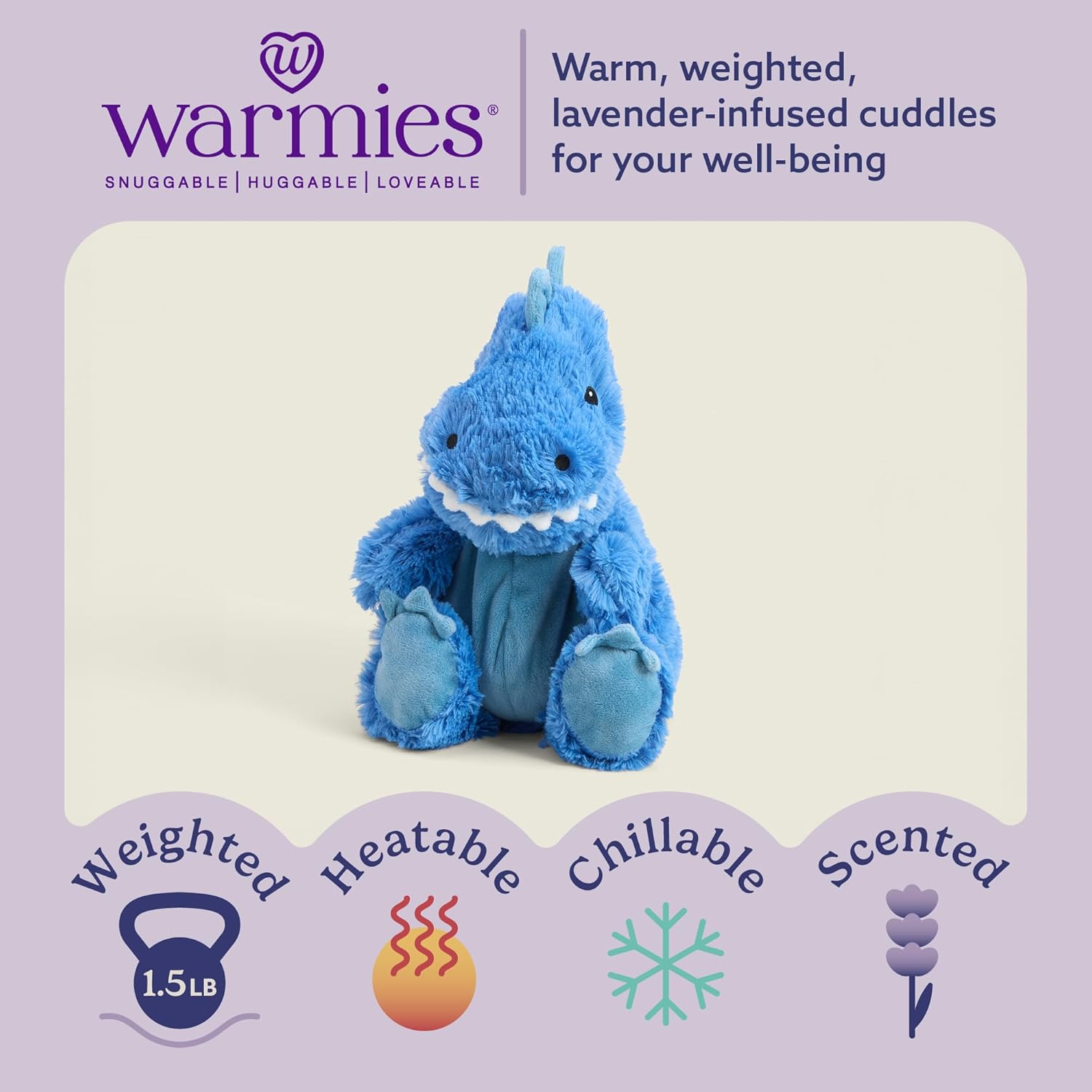 warmies Microwavable & Weighted Stuffed Animals, Trex - Heatable Stuffed Animal Heating Pad - Weighted Plush Comfort - Lavender-Scented - for Adults & Children (Boys, Girls, Babies & Toddlers)