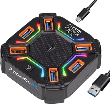 USB 3.0 Hub 7-Port Multi-Port USB Adapter for PC/Laptop with Long Cable