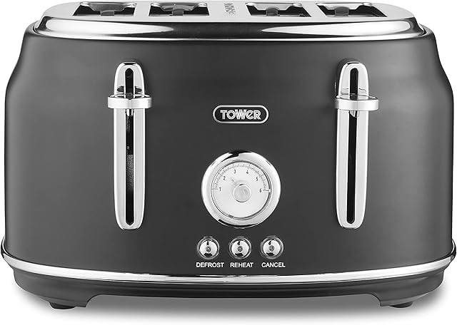 Tower T20065BLK Renaissance 4 Slice Toaster, 1630W, Black