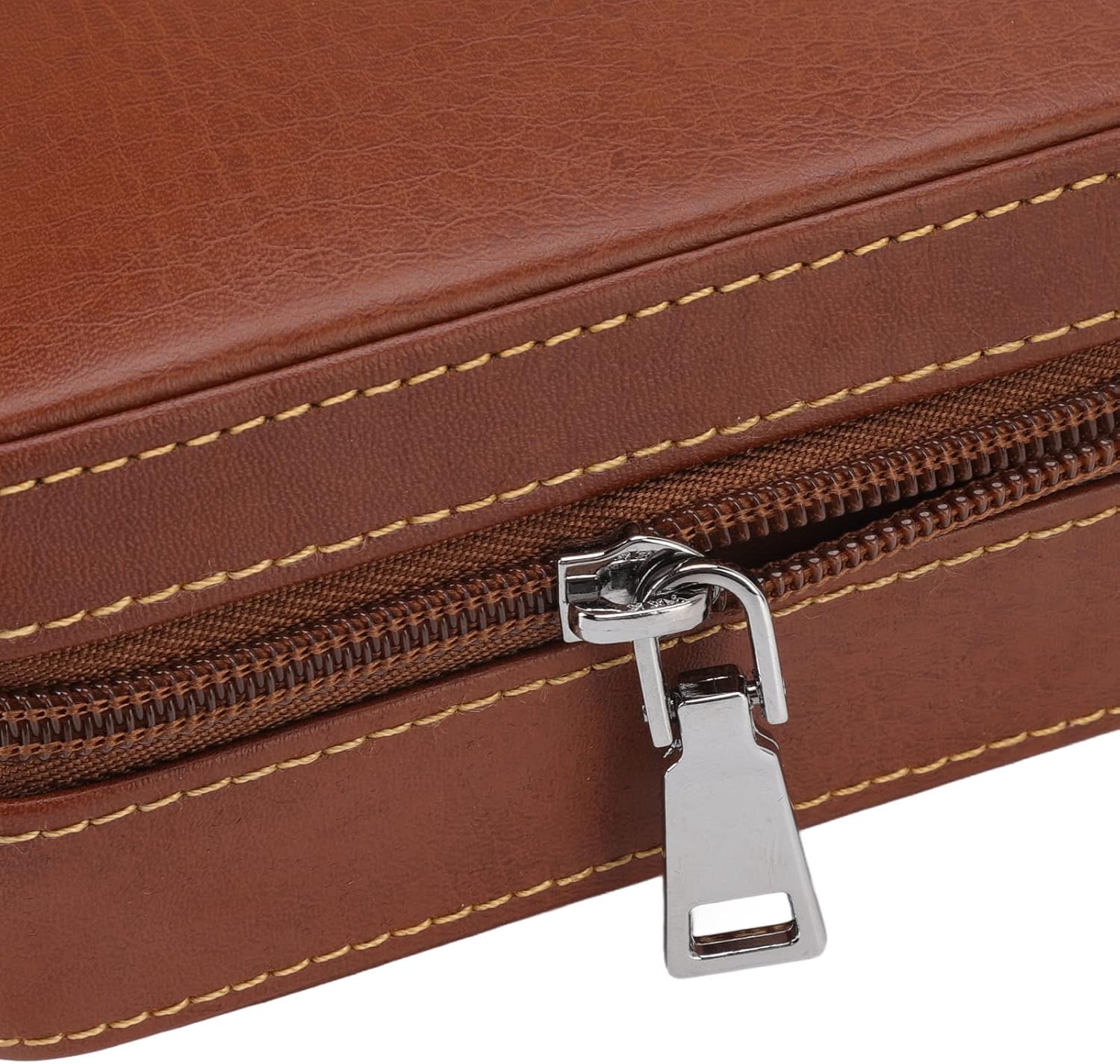 ANGGREK Leather Cigar Case Cedar Wood Lining Portable Brown Manual Sewing Cigar Case with Storage Bag for Travel