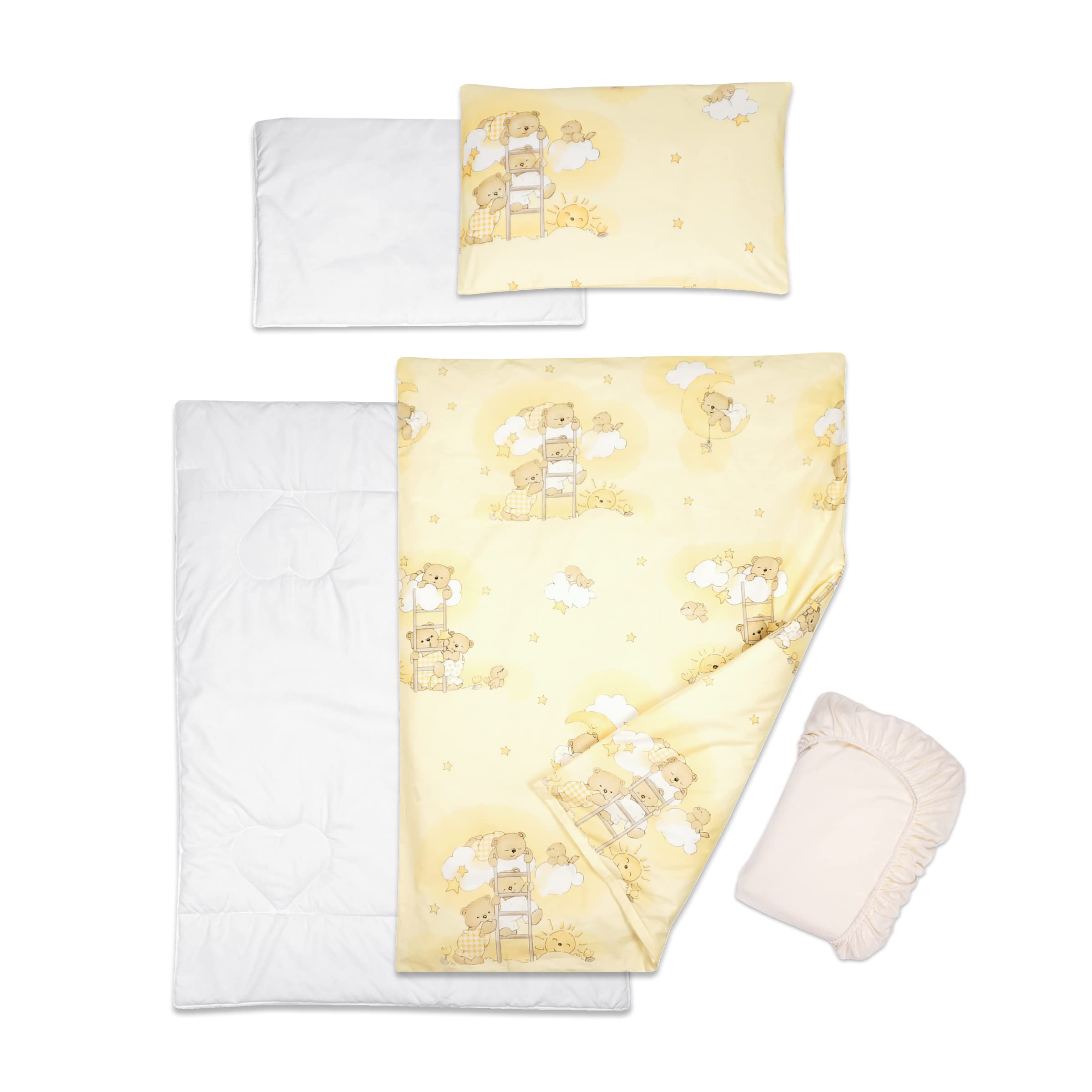 Baby Comfort 5 Piece Toddler Bedding Duvet Pillow with Covers & Jersey Sheet fits 120x60cm Cot Bed 12M+ (Ladders Yellow)