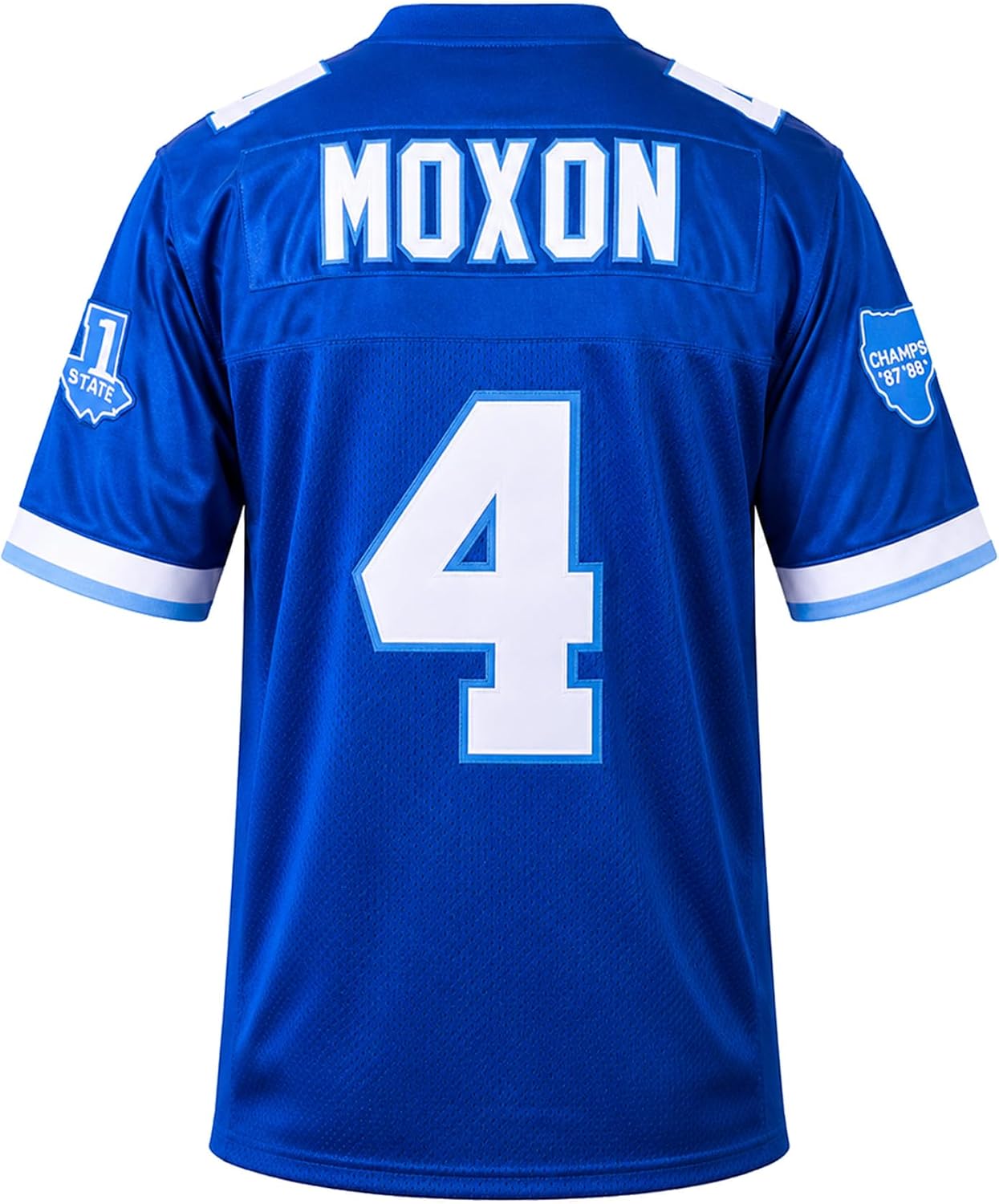 Moxon 4 Football Jersey 90s Movie Theme Shirt for Men,Stitched Letters Numbers Patch White Blue