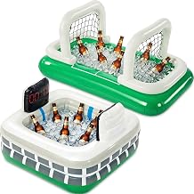 2 Pcs Inflatable Soccer Beverage Cooler Floating Set Soccer Stadium Bowl &amp; Field Cooler with Goal Nets Floating Ice Drink Holders for 2026 Sports Party Tailgate Supply