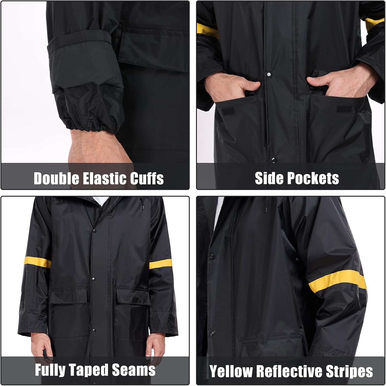 Ourcan Classic Long Raincoat for Men Waterproof Hooded Rain Jacket Poncho Breathable Lightweight Rainwear for Work Fishing - Image 4
