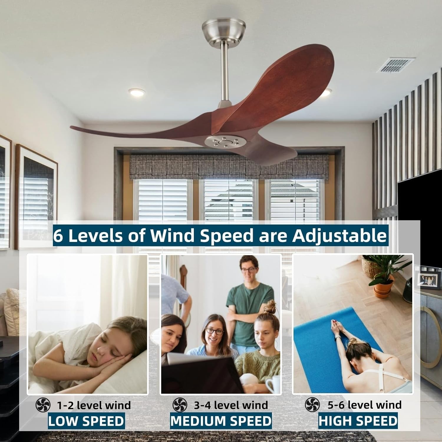 36 Inch Ceiling Fan Without Light With Remote Control,Small Ceiling Fan for Kitchen No Light,3 Solid Wood Blade Propeller Outdoor Ceiling Fans for Indoor, Living Room, Bedroom, Terrace, Porch