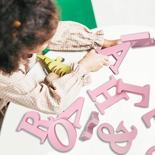 Miniatura 3 de Letras de madera rosa de 4 pulgadas, letras de madera sin terminar para decoración de pared, letras decorativas de pie en rodajas, decoración de