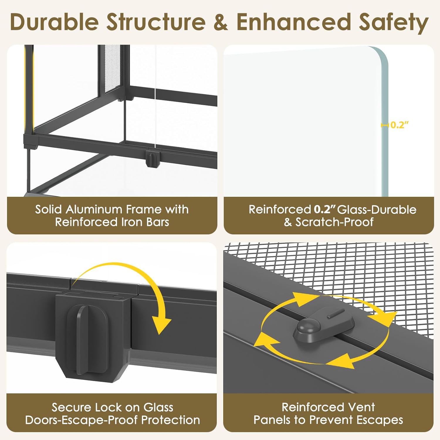 Erinnyees 67 Gallon Reptile Terrarium with Top Screen Ventilation, Snake Habitat with Heating Pad Space, Front Opening Reptile Vivarium with Sliding Cable Outlet for Snakes, Leopard Geckos, Turtles