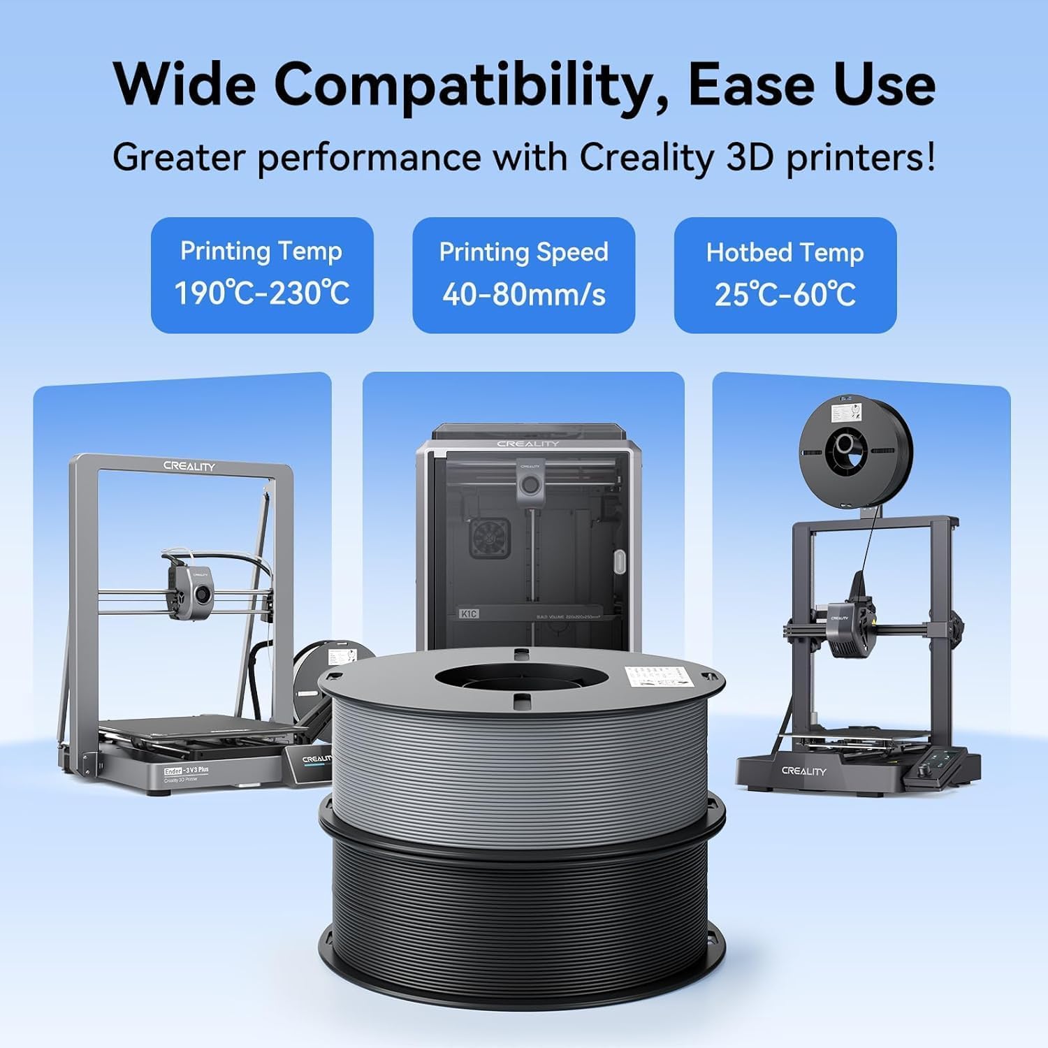 Creality Ender - Filamento in PLA da 4 kg, per stampanti 3D da 1,75 mm, +/- 0,02 mm, confezione da 4 bobine da 1 kg, adatto per la maggior parte delle stampanti 3D FDM, nero, bianco, blu, rosso