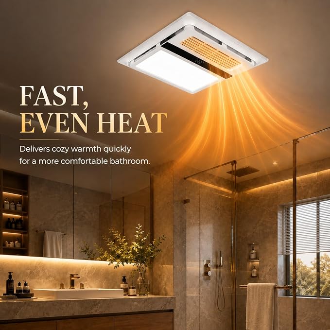 Extracto para baño con calefactor de 1800 W y luz LED, 140 CFM, instalación en techo, color blanco miniatura 6