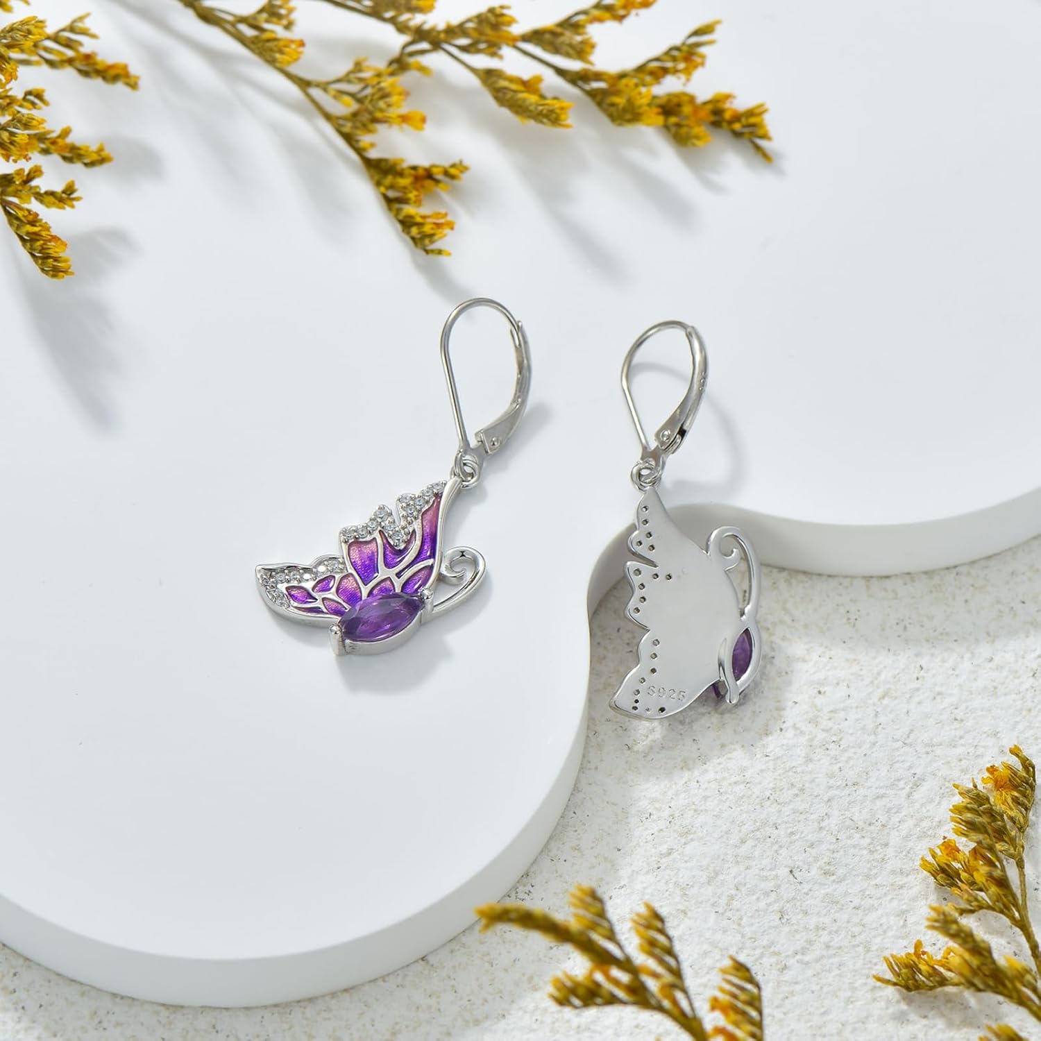 0.5 Carat Genuine or Created Gemstone Butterfly Dangle Earrings 925 Sterling Silver Colorful Butterfly Earrings with Birthstone Earrings for Birthday Women Gifts - Image 5