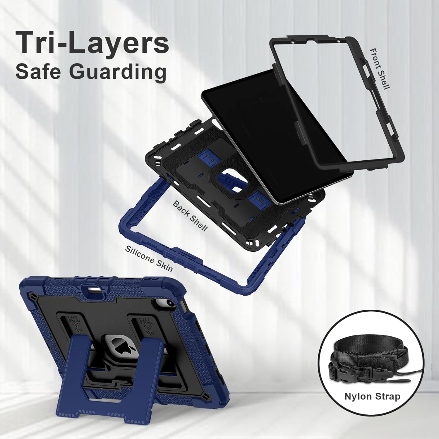 Kids Case Compatible with iPad Air 11 Inch M2 / M3 (2024/2025) 6th Generation 2024 iPad Air 5th/4th Generaton 10.9 Inch (2022/2020),Full Body Shockproof Case with Pencil Holder Kickstand Handle Strap