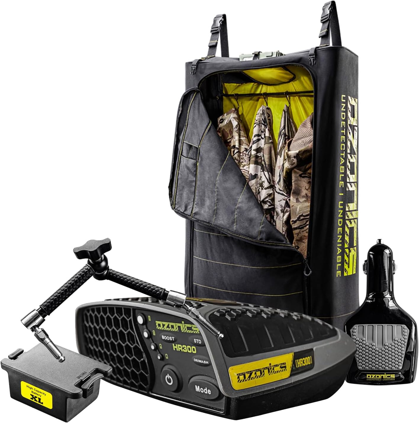 Ozonics HR300 Scent Eliminator with SG-BA03XL Extended Life Battery, SG-MD03 Smart Arm Mount, Micro3 and DriWash Bag